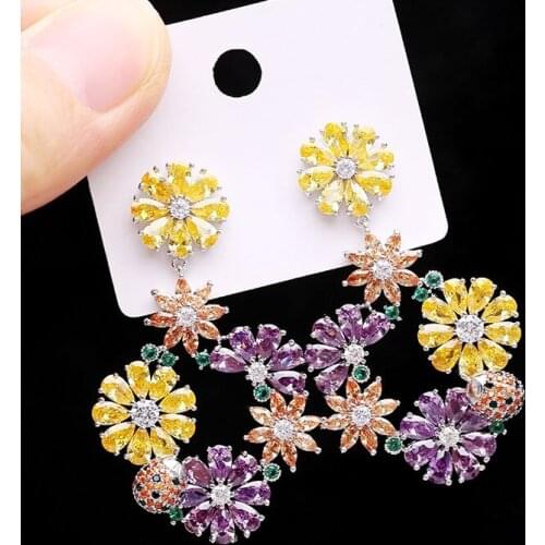 European And American New Style Elegant Circle Flower Cute Earrings Flower Cluster Ladybug Retro Exaggerated Ear Jewelry Female