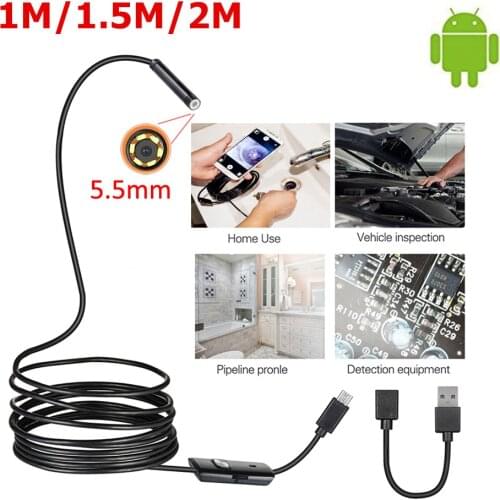 5.5mm 2m Android Endoscope Camera IP67 Waterproof Support OTG&UVC Smartphone HD Snake Mini Usb Endoscope For Car/PCBDetection
