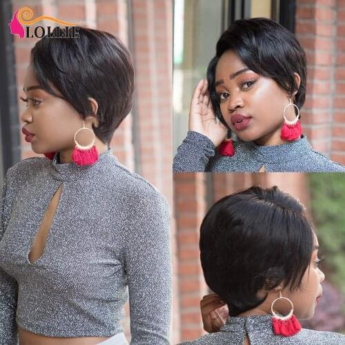 Lollie Indian Hair Short Wig Black & Dark Brown Lace Wig Human Hair Short Pixie Cut Wig Free Shipping Short Wigs Human Hair
