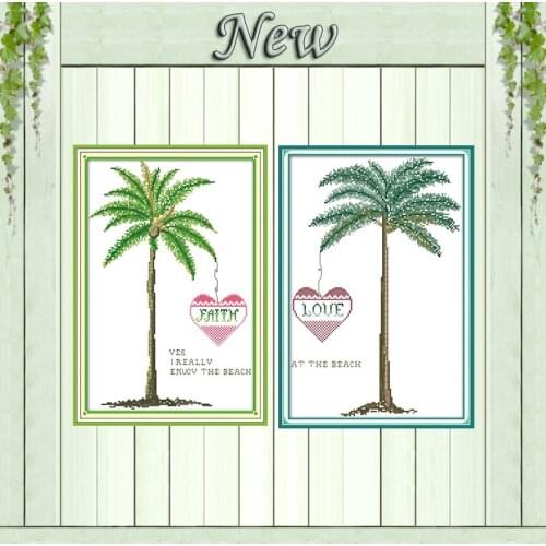 Coconut Love tree scenery paintings 11CT Counted printed on Canvas DMC 14CT chinese Cross Stitch Embroidery kits Needlework Sets