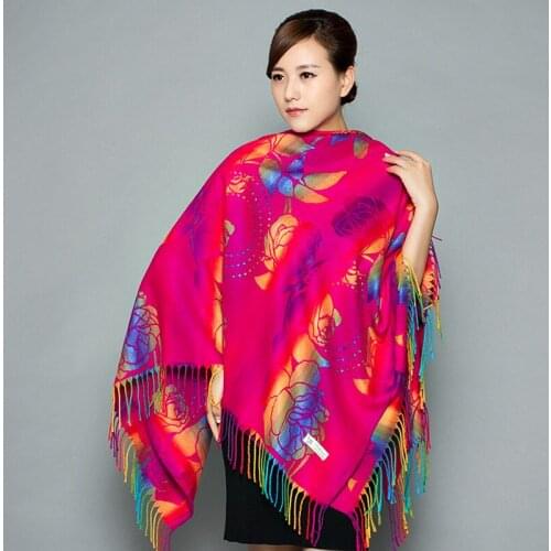 Ethnic Style Cashmere Square Scarf Thickened Female Autumn And Winter Shawls Keep Warm Scarf Dual-Use Scarves For Ladies Foulard