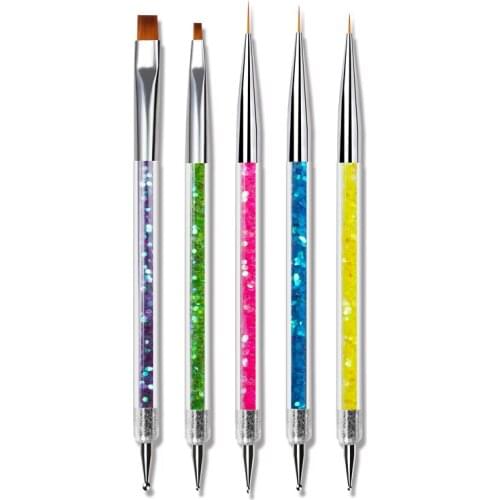 5pcs/set Dual Use Manicure Brush Picker Double-ended Dotting Pen Shiny Handle 2-Way Use Nail Art Painting Sculpture Carving Pen