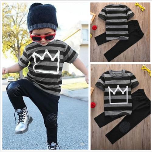 Pudcoco Boys Suits US Toddler Kids Baby Boys Outfit T-shirt Tops+Long Pants 2pcs Summer Clothes Set