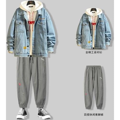 Korean Casual Sets Boys Denim Jacket Simple Casual Hip Hop Jacket for Men Youth Bomber Jacket 2021 Fall New Fashion Coat s707