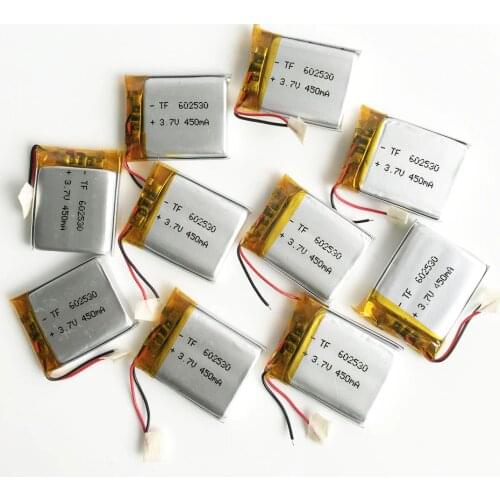 Wholesale 10 pcs 3.7V 450mAh lipo polymer lithium rechargeable li ion battery 602530 for MP3 MP4 GPS recorder e-book camera