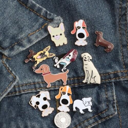Fashion Cartoon Free Shipping Animal Brooch 10 style Cute Dogs Metal Enamel Pins Badges Shirt Sweater Denim Lapel Women jewelry
