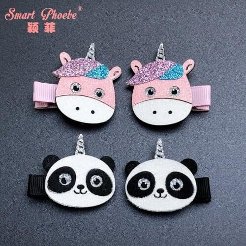 Boutique 10sets Fashion Glitter Unicorn Hairpins Cartoon Panda Horse Hippo Hair Clips Princess Headwear Girls Hair Accessories