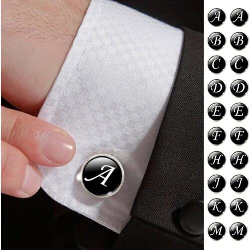 Mens Fashion A-Z Single Alphabet Cufflinks Silver Color Letter Cuff Button for Male Gentleman Shirt Wedding Cuff Links Gifts