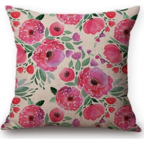 Flower pattern Cotton Linen Cushion Cover Vintage Watercolor Style Flowers Pillowcase Waist Throw Pillows Cover Home Decor