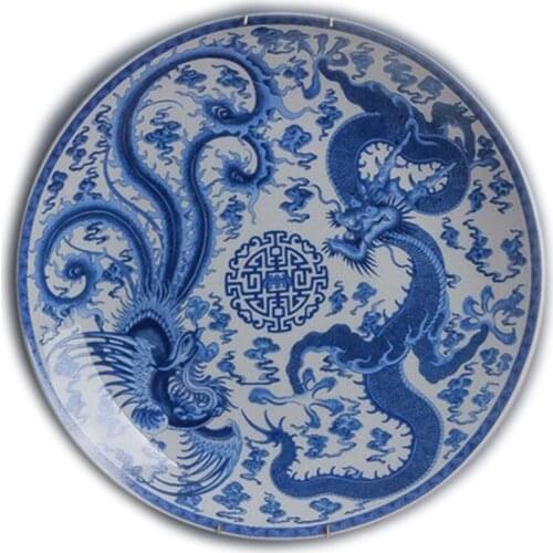 Small 8-inch Ceramic Blue And White Sitting Plate Classical Retro Chinese Background Wall Decoration Painting Crafts Living Room
