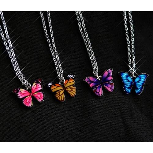 Night Elf All-match Blue Butterfly Necklace Flower Butterfly Non-Mainstream Design Korean Ins Butterfly Fairy
