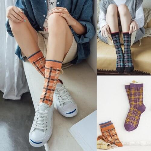 10 pieces = 5 pairs new arrival women Crew Socks Autumn Winter Plaid Socks Japanese-Style Retro Long Socks Ins Cotton Socks
