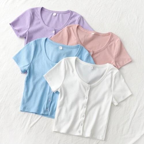 Clothing wholesale 2020 summer 2946 U brought the single breasted women cultivate morality T-shirt with short sleeves