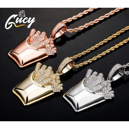 GUCY French fries pendant Necklace With Tennis Chain Bling Cubic Zircon Mens Hip Hop Jewelry Charms For Gift
