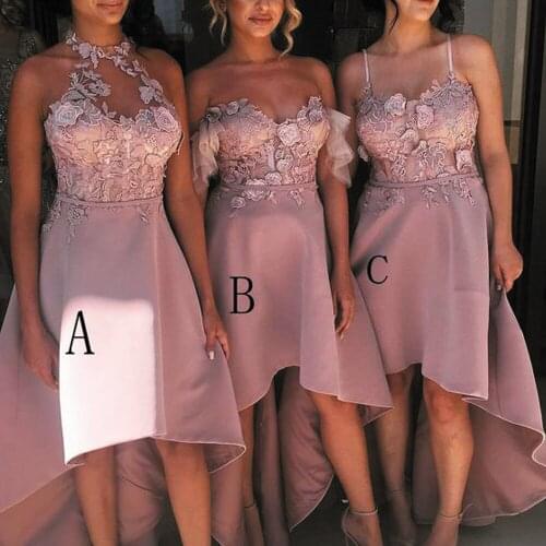 SuperKimJo Pink Bridesmaid Dresses 2020 Lace Applique Mismatched Elegant Short Wedding Party Dress Vestido De Fiesta