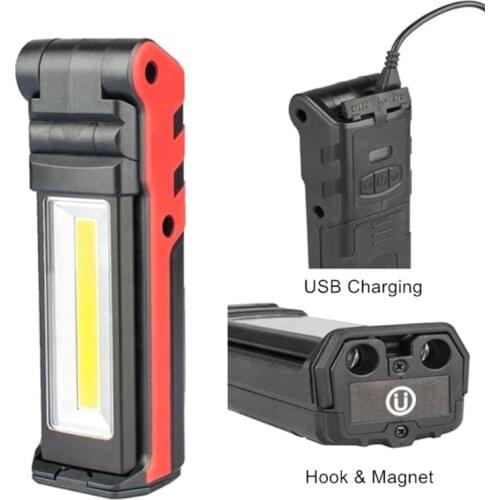 Super Bright COB LED Working Light With Magnetic Base & Hook USB Rechargeable Dimmable Flashlight