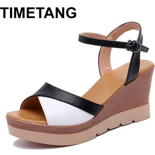 TIMETANGMix Colors Plus Size 32-43 Wedges Platform Sandals Women Summer Beach Shoes 2019 Casual High Heels Sandals Ladies Office
