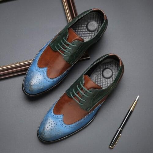 Yomior Autumn New Designer Mixed Colors Men Casual Leather Shoes Vintage Italian Style Formal Dress Loafers Wedding Brogue Shoes