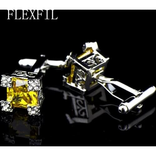 Jewelry french shirt cufflink for mens Yellow crystal Cuffs link Button male crystal High Quality Luxury Wedding Free Shipping