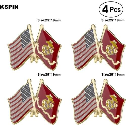 U.S.A & Marines Friendship Flag Pin Lapel Pin Badge Brooch Icons 4pcs
