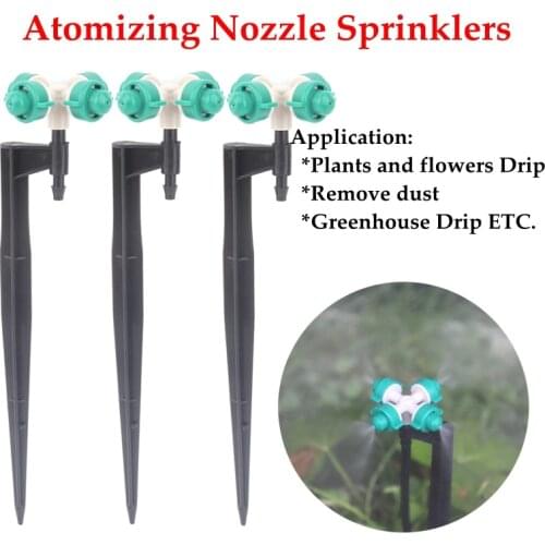 4Pcs 4-Head Green Round Atomizing Nozzle Irrigation Sprinkler Cross Misting Nozzle Support Spike Watering Sprinklers