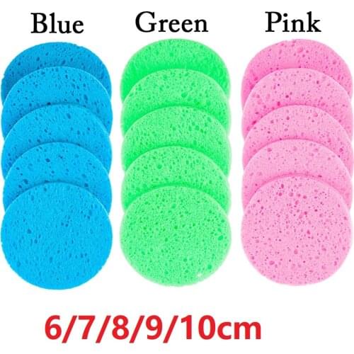 5Pcs 6/7/8/9cm Face Sponge Pad Natural Wood Pulp Sponge Soft Facial Cleaning Puff Compress Cosmetic Puff Skin Care Tool