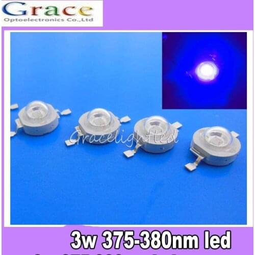 50pcs 3W UV ultraviolet 375-380nm high power LED 3watt purple Light