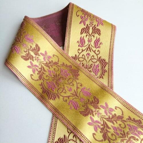 8.8cm 88mm Floral Ethnic Filigree Lace Pink Purple Gold Metallic Curtain Trim Laciness National Jacquard Embroidery Woven Ribbon