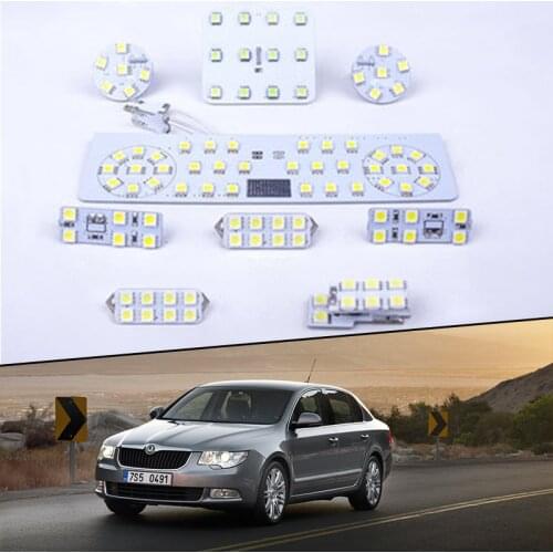 9x for Skoda Superb 2 B6 MK2 3T 2009~2015 Interior Lights Dome Map Room Roof LED Lamps Reading Light Trunk Lamp 12V 6500K Panel