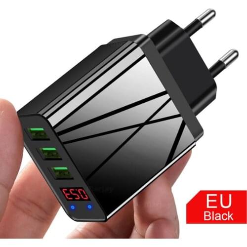 Compatible With All Smartphones 3-Port USB Phone Charger LED Display Wall Fast Charging Adapter EU/US Plug