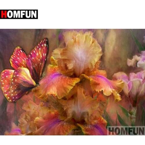 HOMFUN Full Diamond Embroidery Diy 5D Diamond Painting Cross Stitch "Flower butterfly" Full Drill Home Room Decor A16194