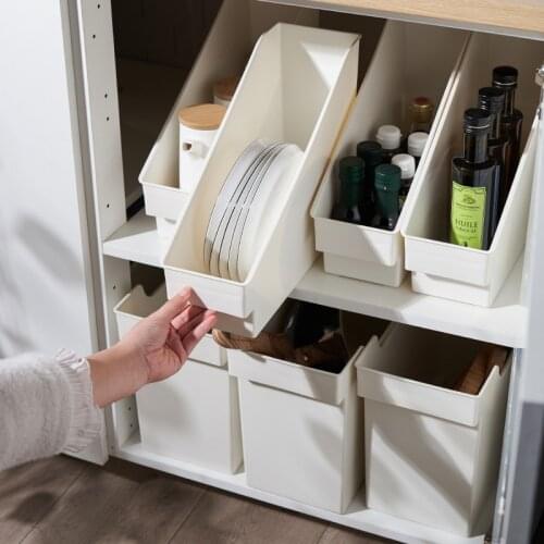 White Plastic Thick Kitchen Cabinet Storage Box Spice Sauce Bottles Organizer Basket Kitchen Accessories Tools Container