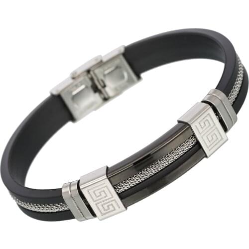 Free Shipping Fashionable Silicone Wristband For Men Wholesale Price Stainless Steel Bangle and Bracelets