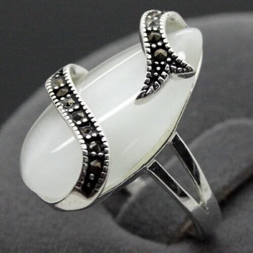 Noble 24*13mm RARE WHITE OPAL STERLING SILVER 925 BALI HANDCRAFTED RING SIZE 7/8/9/10