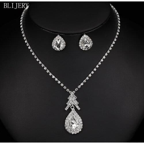 BLIJERY Simple Bridesmaid Bridal Jewelry Sets Rhinestone Crystal Waterdrop Choker NECKLACE EARRINGS Women Wedding Jewelry Set