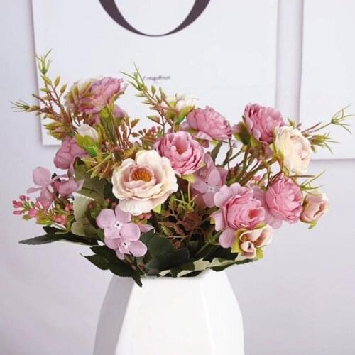 Rose Bouquet Artificial Peony Silk Flowers DIY Pink Hydrangea Plastic Fake Flowers Home Wedding Decoration Table Centerpieces
