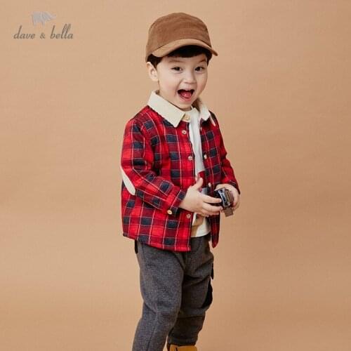 DBX14600 dave bella winter baby boys plaid padded shirts infant toddler tops children high quality clothes