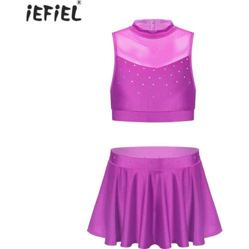 Kids Girls Latin Rumba Dancewear Outfit Sleeveless Crop Tops Short Skirt Dance Clothes Set Stage Performance Jazz Dance Costumes