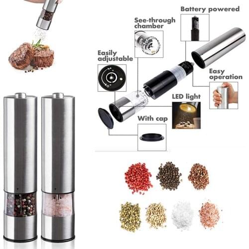 Electric salt and pepper grinding unit (2 packs) - Electronically adjustable vibrator - Ceramic grinder - Automatic one-h