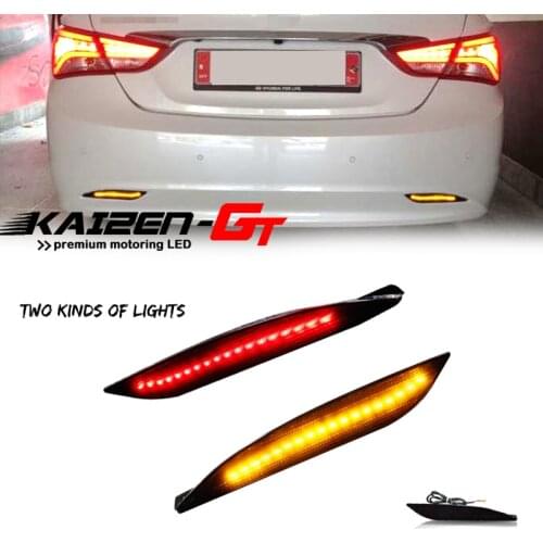 Smoked Lens Red & Amber LED Rear Bumper Reflectors Lights Tail/Brake Light & Turn Signal Light For 2011-2014 Hyundai Sonata 8th