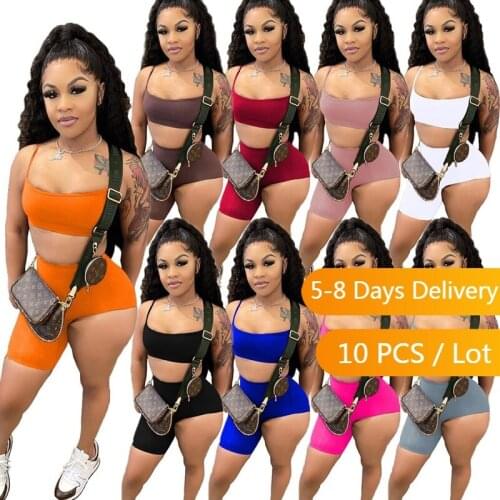 Bulk Items Wholesale Lots Summer Two Piece Set Streetwear Women Sporty Bodycon 2 Piece Matching Sets Bandage Crop Top Shorts Set