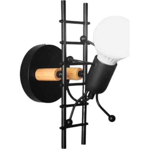 Creative Night Light Iron Art The Little Man Climbed Stairs Wall Lamp E27 Bulb Nordic Wall Light Corridor Bedside Night Lamp