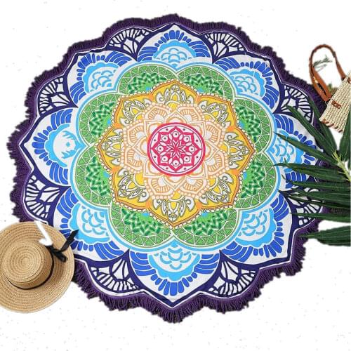 Round Beach Towel Yoga Blankets Diameter 150cm Yoga Mat with Flowers Pattern Indian Mandala Tapestry Picnic Mat Valentines Day