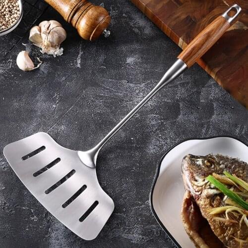 Kitchen Spatula Wooden Handle Grill Turner Stainless Steel Metal Scrape for Pancake Teppanyaki Hibachi Griddle Cooking Utensil