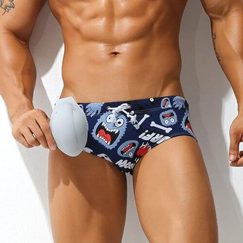 New Mens Swimming Briefs Cartoon Printing Swim Trunks Swimwear With Push Up Pad Beach shorts Surfing Suit Underpants