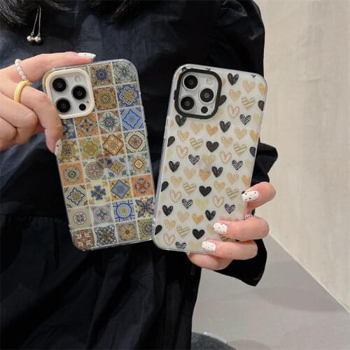 Cute Love Heart Art Retro Pattern Phone Case For iPhone 11 12 Pro Max X XR XS Max 7 8 Plus SE 2020 Soft Silicone Bumper Coque