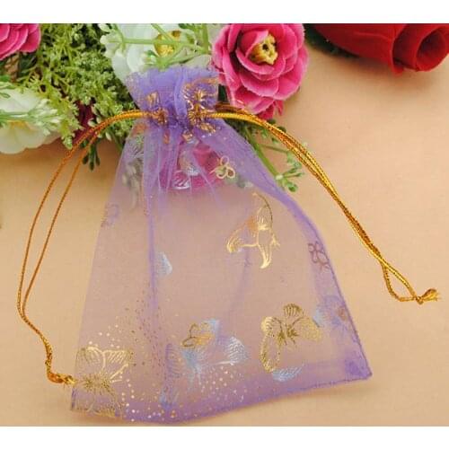 New 10x12cm Jewelry Packing Drawstring Pouch Wholesale Christmas Wedding Voile Gift Bag Butterfly Organza Bag