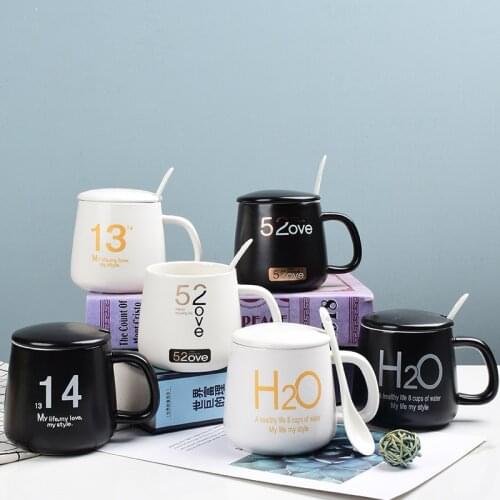 New Simple Ceramic Coffee Mugs Office Home Creative Couple Milk Water Breakfast Cups With Lid And Spoon Friends Birthday Gifts