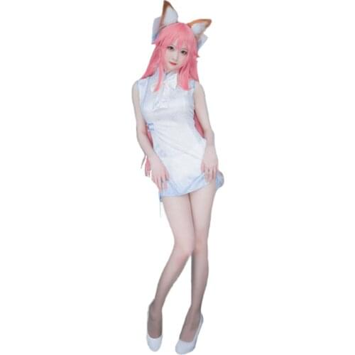 New Japanese Anime Fate Apocrypha Cosplay Costume Game Fate Grand Order Tamamo no Mae Cosplay Costumes cheongsam and ears tail