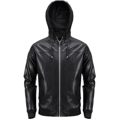 Autumn Leather Jacket Men Hooded Casual PU Jacket Loose Motorcycle Leather Jacket Male Jaqueta De Couro Masculina US Size
